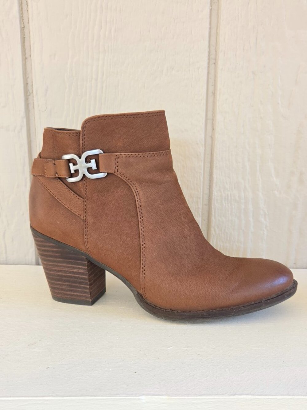 Sam‎ Edelman Morgan Brown Nubuck Leather Ankle Boots Stacked Heel